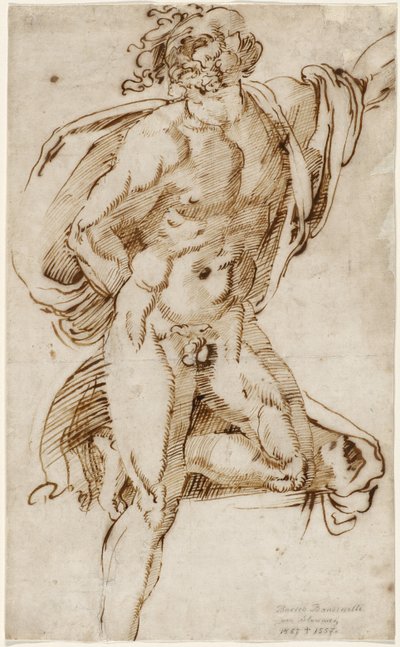 Desnudo masculino que se apoya en una rodilla en una pose de contrapposto (estudio relacionado con el Laocoonte), c.1520-25 de Baccio Bandinelli